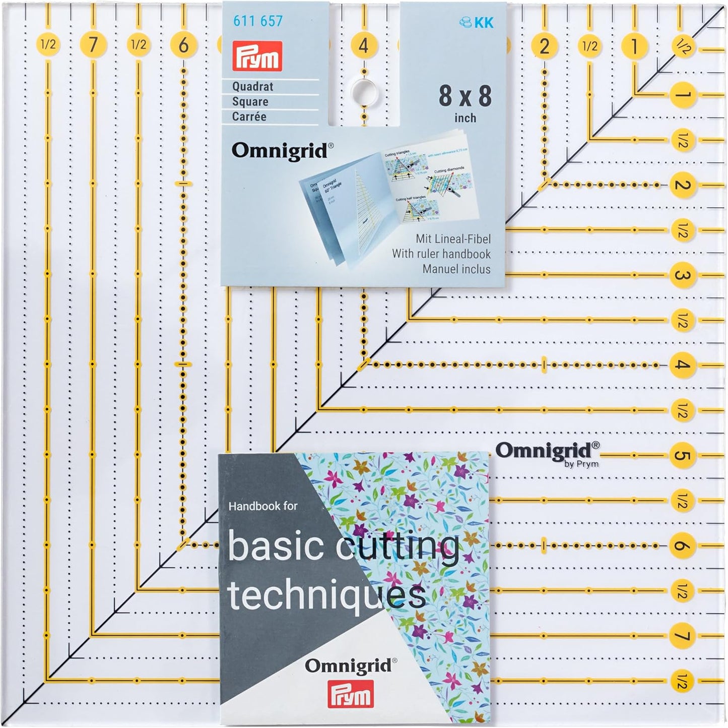 252482 - PRYM 611657 Patchwork Square 8 x 8 inç Omnigrid Lineal, Artworkstoff, transparent