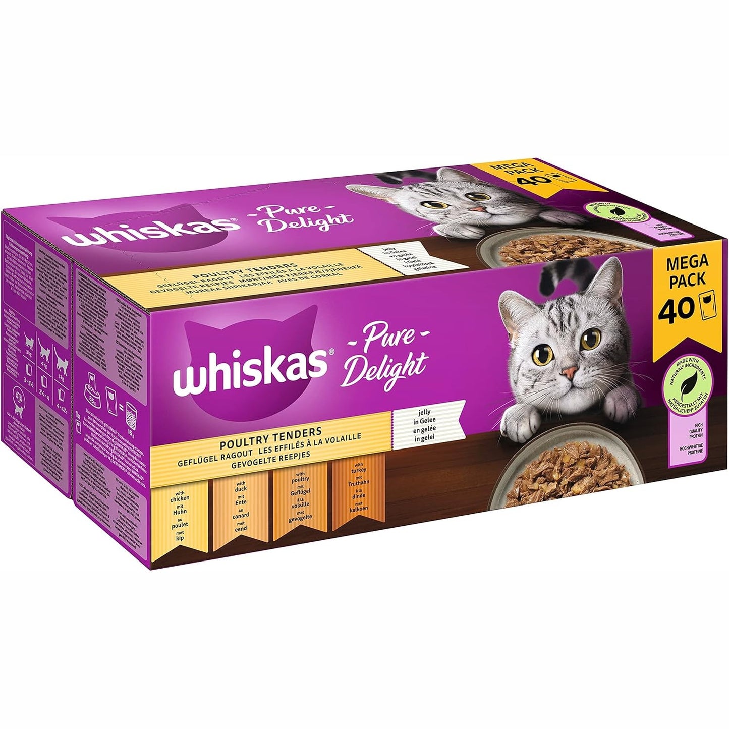 251581 - WHISKAS USHQIM I LAGËSHT PËR MACE 1+ RAGOUT POULTRY SELECTION NË PELTE, 40X85G (1 PAKO)