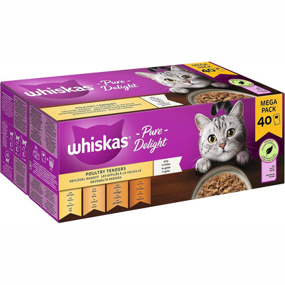 251581 - WHISKAS USHQIM I LAGËSHT PËR MACE 1+ RAGOUT POULTRY SELECTION NË PELTE, 40X85G (1 PAKO)