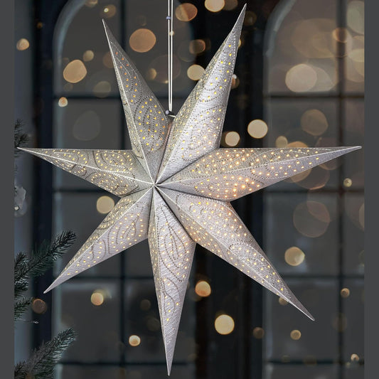 210297 - BRUBAKER Yll Letre Krishtlindjesh LED 60cm për Varje, Advent 3D me Funksion Kohëmatësi, Argjend