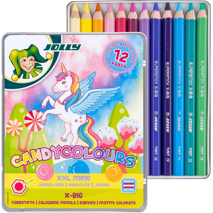 267022 - JOLLY Ngjyra karameli X-BIG, 12 ngjyra, ekstra të trasha, rezistente ndaj thyerjes, majë 6.4 mm, set për artistë fillestarë