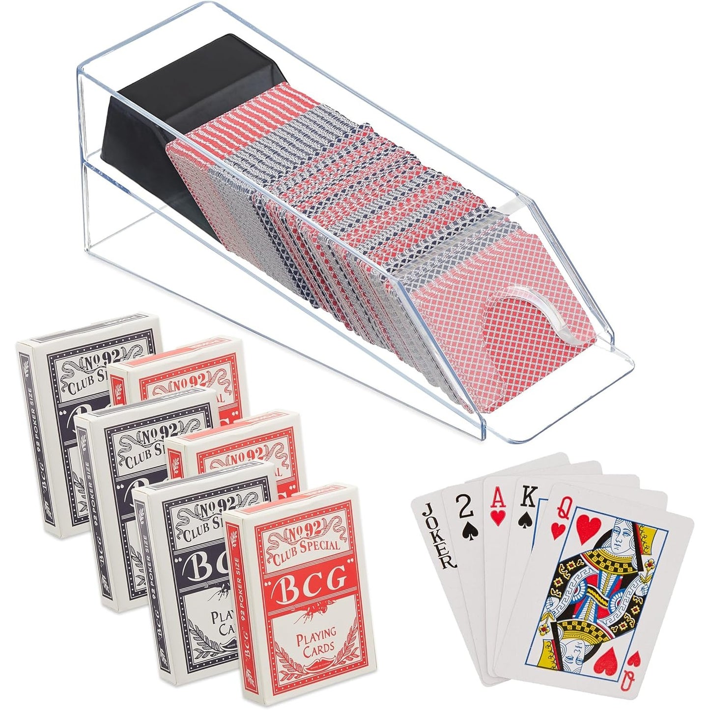 214632 - RELAXDAYS Shpërndarës letrash me 6 pako, aksesor për blackjack, LxGxTh: 10 x 10 x 29 cm, transparente/e zezë