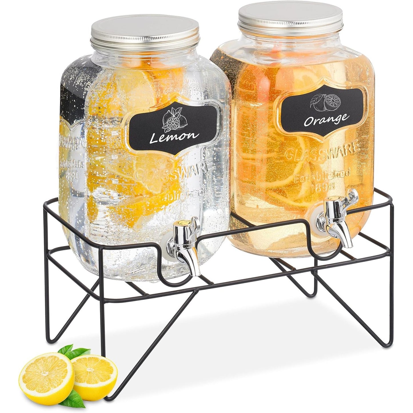 183351 - RELAXDAYS Dispensues Pijesh me 2 Qelqe, Kapaciteti 4 L, me Rubinet dhe Mbështetëse, Përdorimi për Ujin dhe Limonadën