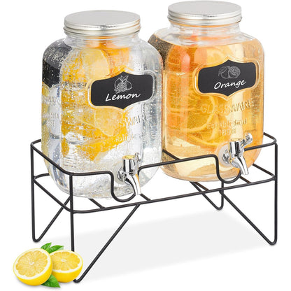 183351 - RELAXDAYS Dispensues Pijesh me 2 Qelqe, Kapaciteti 4 L, me Rubinet dhe Mbështetëse, Përdorimi për Ujin dhe Limonadën