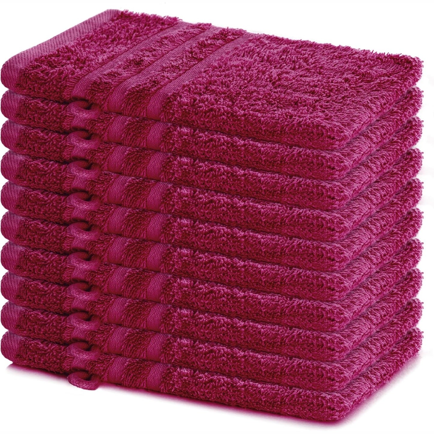 186407 - ELENA LAVEA® Set Dorezash Larëse me 10 Pjesë, 100% Pambuk, Thithëse, 15 x 21 cm, e Butë për Trup dhe Fytë, larje në 60°C, e Sigurt për Tharëse Rrobash, Ngjyrë Bordeaux