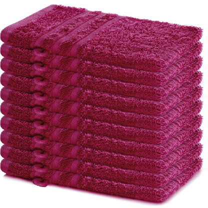 186407 - ELENA LAVEA® Set Dorezash Larëse me 10 Pjesë, 100% Pambuk, Thithëse, 15 x 21 cm, e Butë për Trup dhe Fytë, larje në 60°C, e Sigurt për Tharëse Rrobash, Ngjyrë Bordeaux