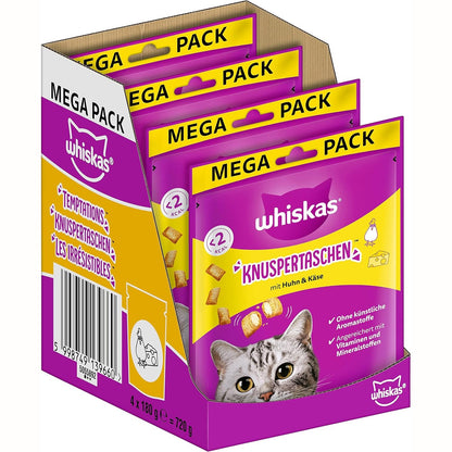215546 - WHISKAS Crispy Bags Ushqim i lehtë për mace me aromë pule dhe djathi, pako me 4 copë, 4x180g