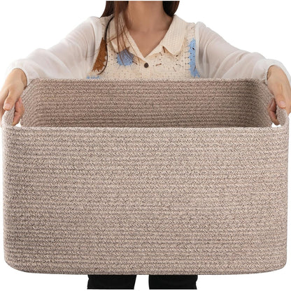 255853 - OIAHOMY Kosh i Madh Batanijesh, 55.9 x 43.2 x 30.5 cm, Kosh Organizues me Dorezë, Litar Pambuku, Kafe, Shumëngjyrëshe