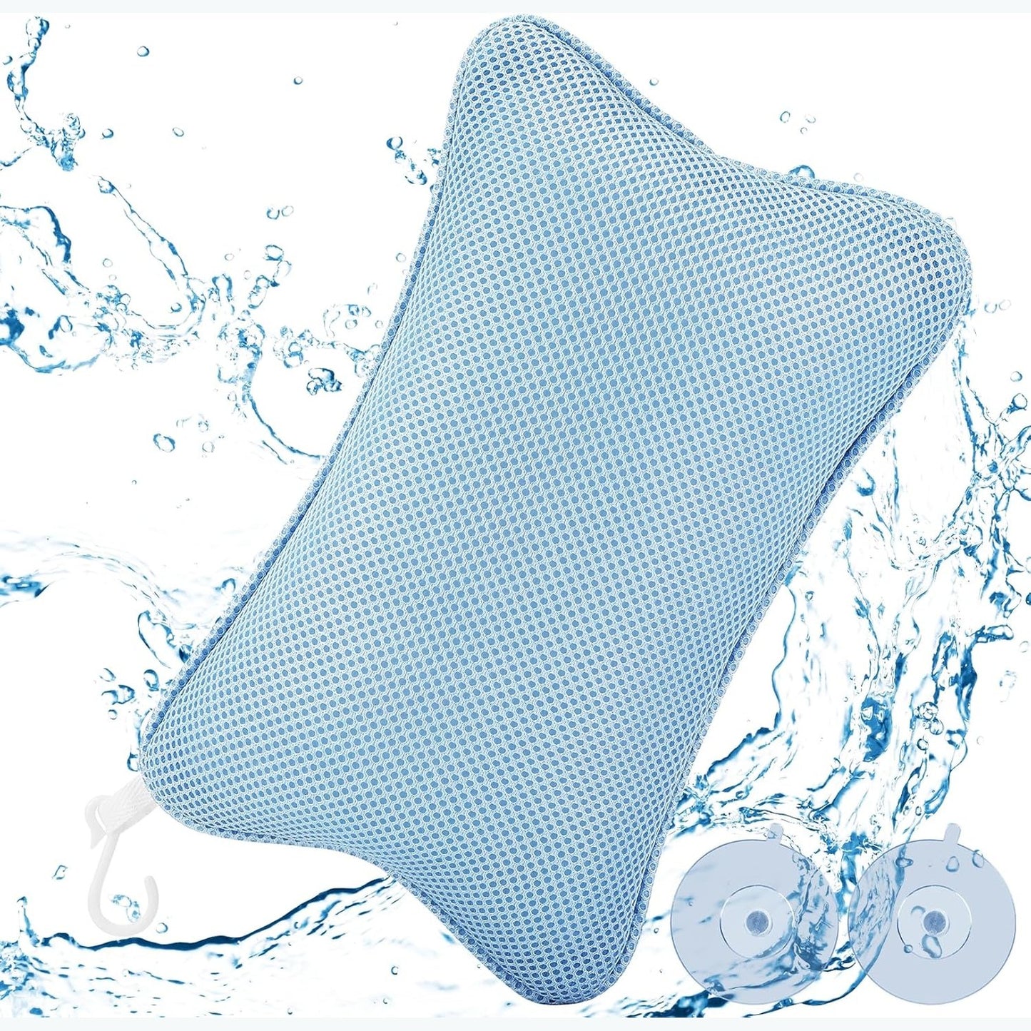 216598 - COLLAZOEY Jastëk Banjo për Vaskë, Ergonomik Spa, 2 gota thithëse, për relaksim optimal të qafës, Blu
