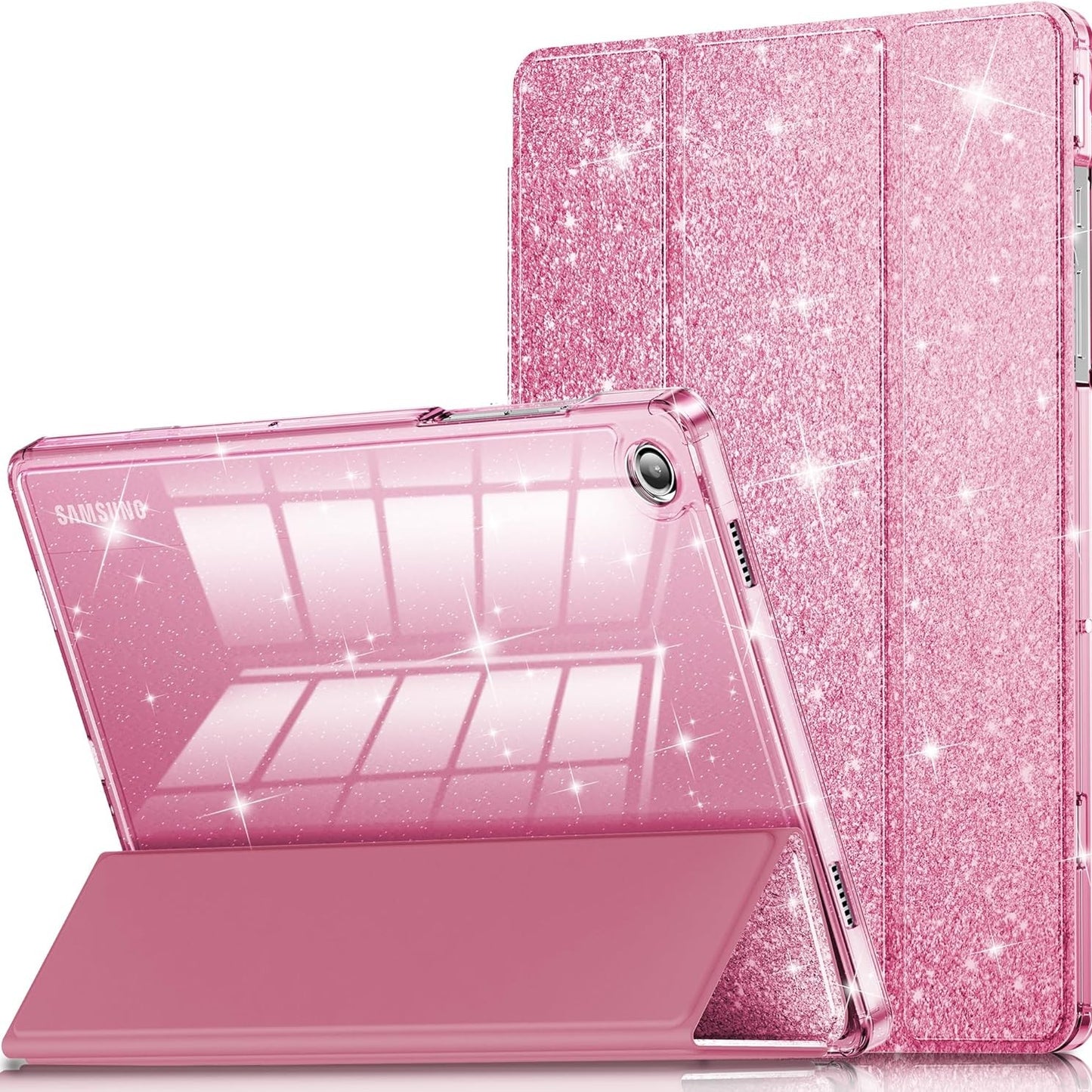 269507 - INFILAND Mbështjellëse për Samsung Galaxy Tab A11+/A9+ 11 inç (2023/2025), mbrojtëse transparente me shkëlqim, funksion zgjimi/gjumi automatik (rozë)