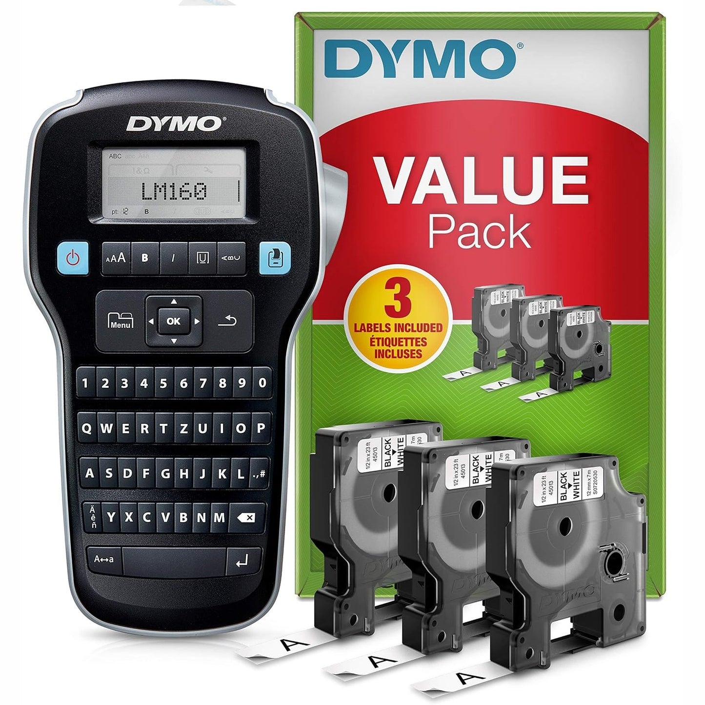 266234 - DYMO Kit Fillestar për Krijues Etiketash Portativ LabelManager 160, Krijues etiketash me tastierë QWERTY, redaktim të lehtë teksti, me 3 rrotulla, për etiketa D1 me gjerësi 6, 9 dhe 12 mm