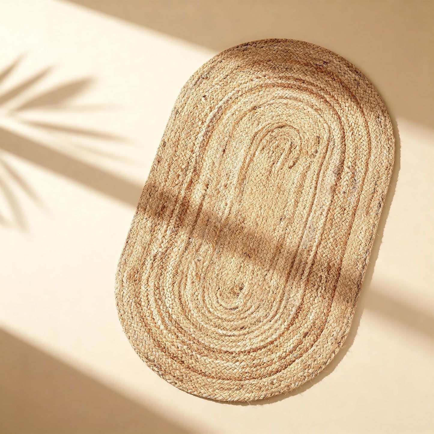 288410 - CRAFT TRADE Qilim jute natyral boho i endur me dorë, oval i larëshëm dhe i kthyeshëm, 60x90 cm