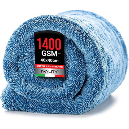 216828 - IVALITY® Peshqirë tharëse makinash e vogël 40x40 cm – 1400 GSM, lecka mikrofibre ultrathithëse për kujdesin e makinës dhe motoçikletës