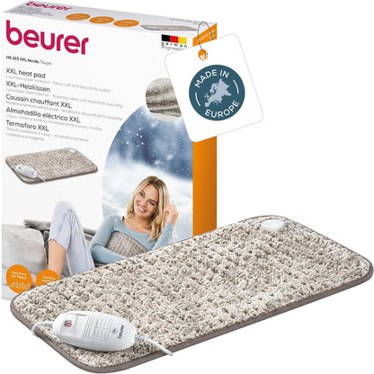 293154 - BEURER Jastëk ngrohës HK 123 XXL Nordic, madhësia 60 x 30 cm, 3 cilësime temperature, fikje automatike, i larë në lavatriçe, material leshi artificial