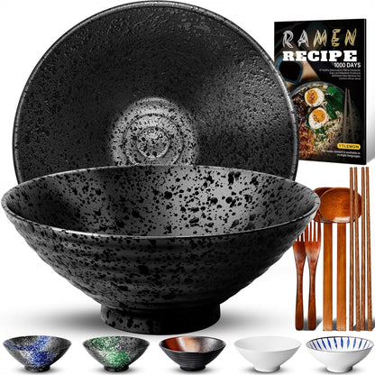 215019 - Set 8-inç me 2 tasa qeramike Ramen (9 copë), enë gatimi japoneze, mund të lahet në lavastovilje
