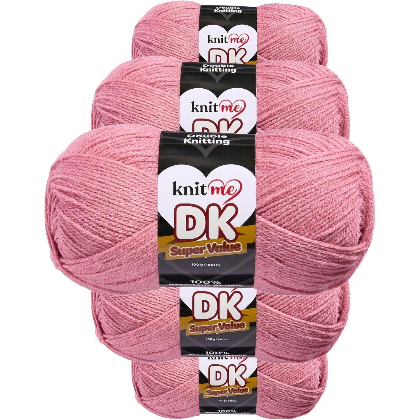 320353 - KNIT ME DK Wool 5x100g Pako me Vlerë – Fije e Butë Akrilike për Thurje dhe Thurrje me Grep, 1500m, Rozë Rozë