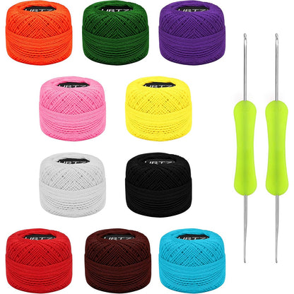 203038 - KURTZY Fije Pambuku me Ngjyra (10 copë), me 2 Grepa (1mm dhe 2mm), Pesha 10g, Gjatësi Totale 600m