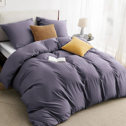 247329 - BEDSURE Set çarçafësh 200x200 me 3 pjesë, gri-vjollcë - 1 mbulesë jorgani 200x200 cm + 2 mbulesa jastëku 80x80 cm, Oeko-Tex, mikrofibër poliesteri vjollcë