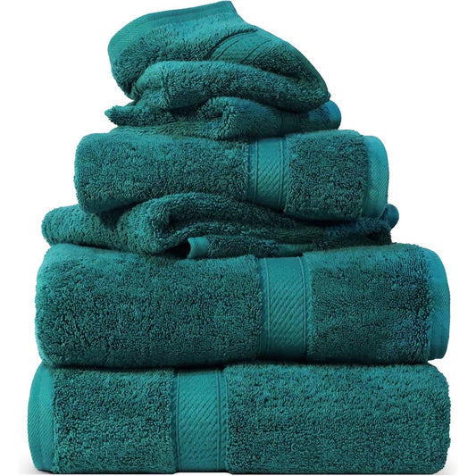 135114 - SUPERIOR - Seti i Peshqirëve prej Pambuku Egjiptian 900g, 6 Copë, Ngjyrë Jeshile-Blu