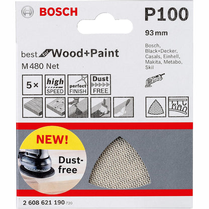 335497 - BOSCH PROFESSIONAL Trekëndësh lëmues M480 4 pjesë për dru dhe bojë, grimcë P100, aksesor për makina lëmuese delta