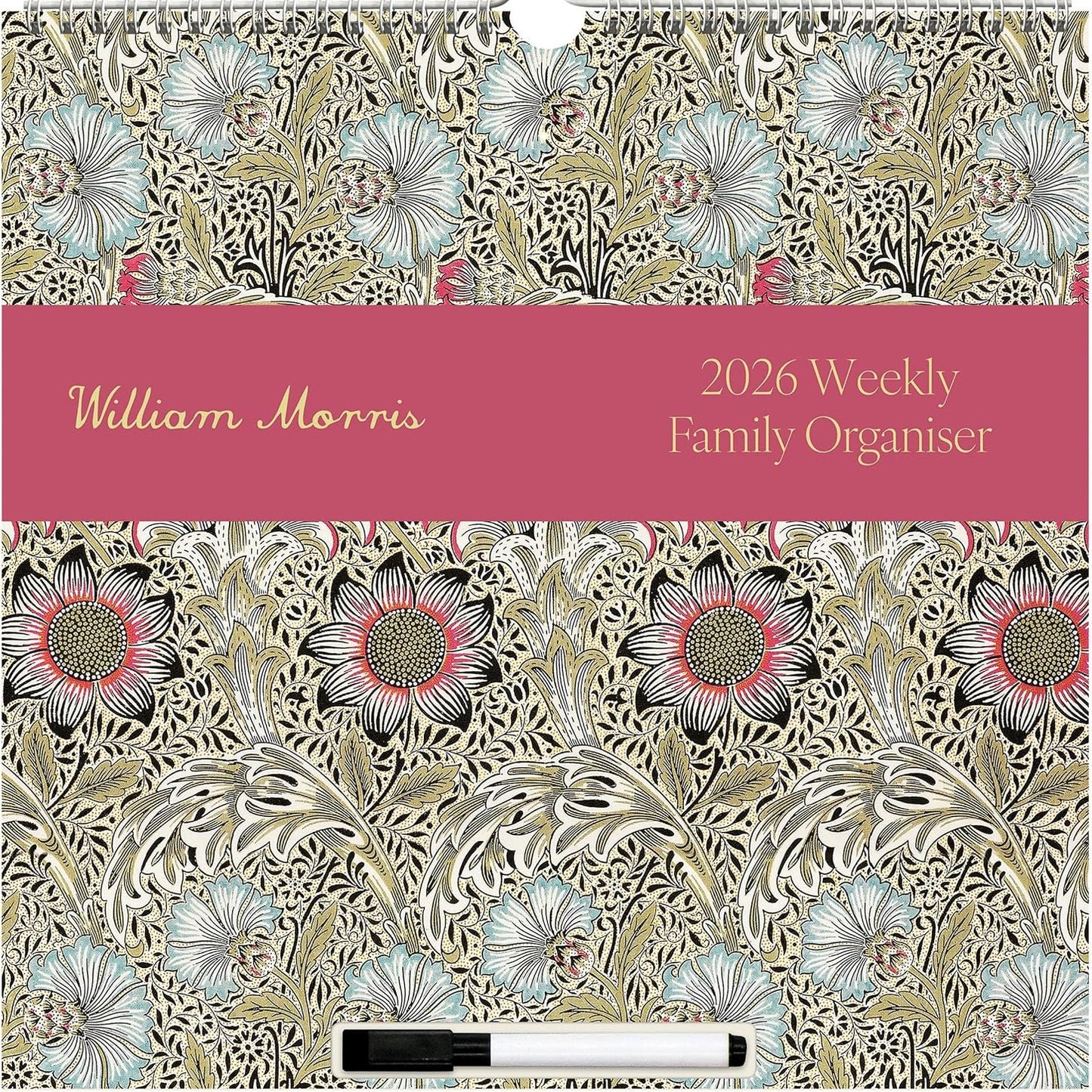 267114 - William Morris Kalendar Muri 2026, Planifikues Mujor me 5 Kolona, Mbulesë të Fshirshme, Lista Blerjesh dhe Detyrash