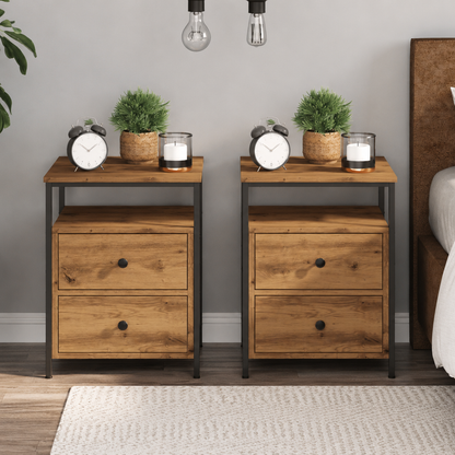 265619 - vidaXL Set me 2 Komodina për Dhomë Gjumi – Sonoma Oak, Dru i Përpunuar