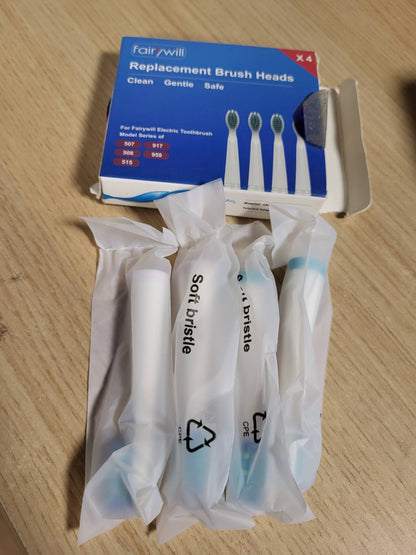 275442 - FAIRYWILL Koka Furçash Zëvendësuese për Furçat Elektrike të Dhëmbëve, Pako me 4, Qime të Buta, për FW507, FW508, FW917, Seritë FW515, të Bardha dhe të Verdha
