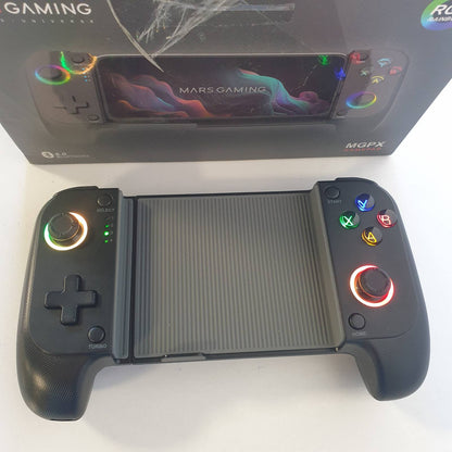 299545 - MARS GAMING MGPX, Bluetooth 5.0 Gamepad 2në1, RGB Neon, Funksion i Dyfishtë me Dridhje dhe Turbo, Mbajtëse për Telefon deri në 6.8", Kompatibilitet me PC, Android, iOS, Konzola, USB-C, E Zezë