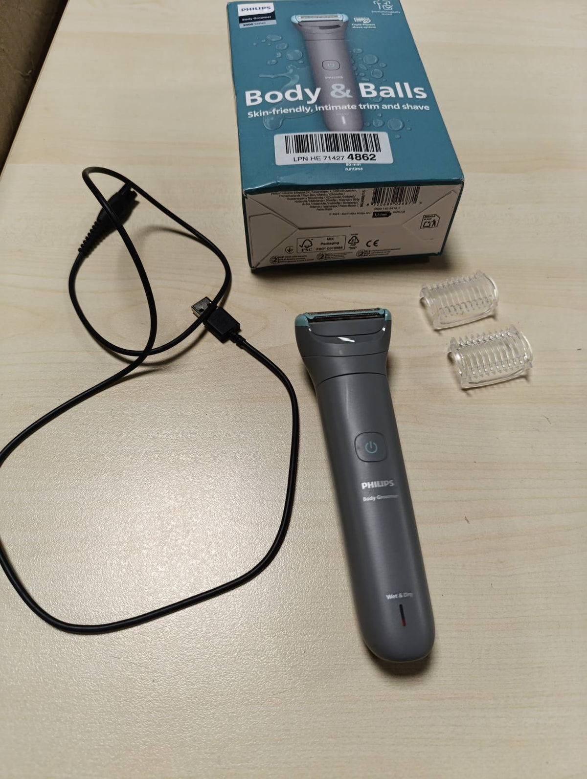 315921 - PHILIPS Seria Bodygroom 3000, Makinë prerëse për meshkuj, 100% e papërshkueshme nga dushi, kohëzgjatje funksionimi 80 minuta, BG3480/15