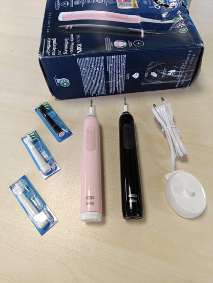 300293 - ORAL-B PRO SERIES 3 PAKO BINJAKE FURÇASH, përfshin 3 koka furçe, 3 mënyra pastrimi, dizajnuar nga Braun, e zezë/rozë