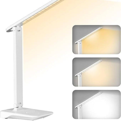 185262 - DIBONIUR Llambë LED për Tavolinë pa Tel, 2400mAh Bateri, 3 Temperatura të Rregullueshme, Shkëlqim 15-100%, Kontroll Prekje, e Palosshme, Mbrojtje për Sytë, për Zyrë ose Komodinë