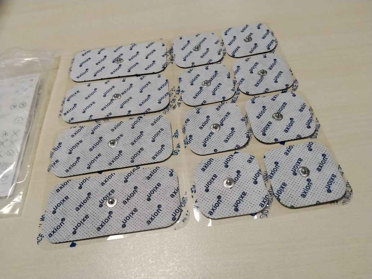 303623 - Set i përzier me 12 elektroda ngjitëse, i pajtueshëm me pajisjet TENS dhe atletet EMS, mbërthyes me kapëse 3.5mm, i ripërdorshëm, pajisje mjekësore nga axion®
