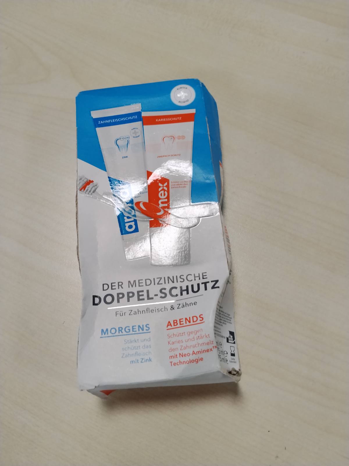 303895 - ARONAL & ELMEX Pastë Dhëmbësh me Mbrojtje të Dyfishtë 2x75ml – Pastrim Mjekësor Dentar me Mbrojtje të Dyfishtë për Mishrat e Dhëmbëve dhe Mishrat e Dhëmbëve – Forcon Dhëmbët Kundër Kariesit për Përdorim në Mëngjes dhe në Mbrëmje
