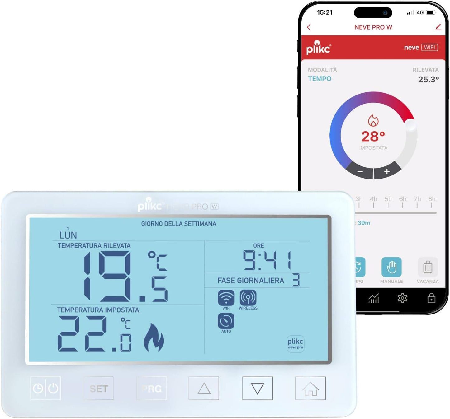 255088 - Plikc - Kronotermostat dixhital Wifi me dy banda i pajtueshëm me Alexa - Furnizim me energji 230V - (Snow PRO W)