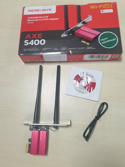 266795 - MERCUSYS MA86XE, Përshtatës PCIe Bluetooth 5.3 me Wi-Fi 6E, AXE5400, 802.11ax, 3000 Mbps