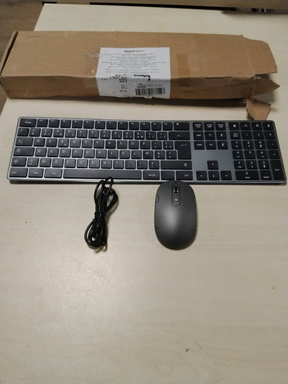 295830 - AMAZON BASICS Maus pa tel i rikarikueshëm, Tastierë e plotë ultra e hollë dhe e heshtur me tastierë numerike, FR Layout, Gri/Zeze