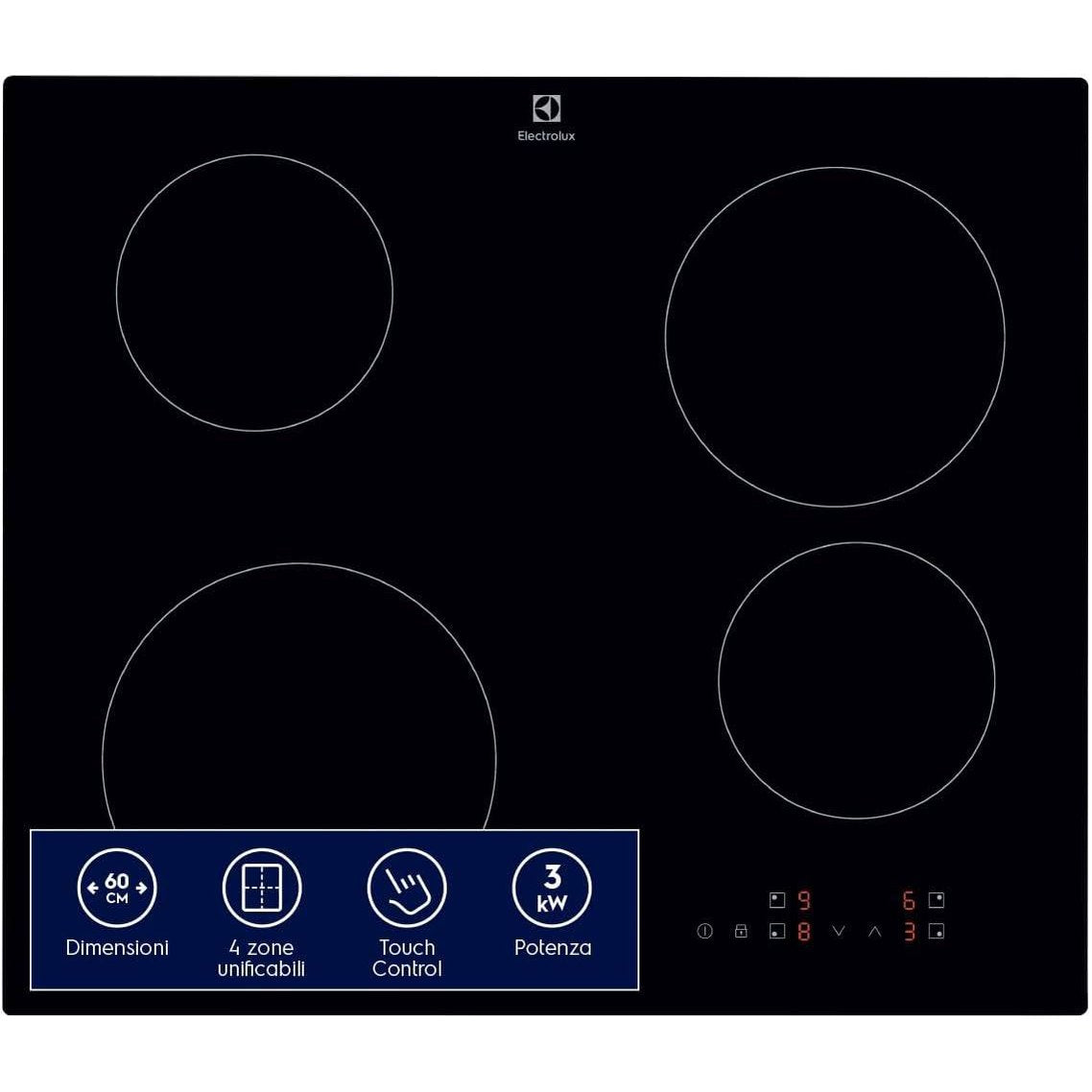255049 - ELECTROLUX Sobë Induksioni Seria 300, Modeli EIB60424CK, me 4 Djegës të Integruar, Kontrolle SliderTouch, Madhësi 60 cm, Dimensione 590 x 520 mm, Ngjyra E zezë