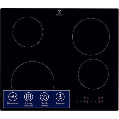 255049 - ELECTROLUX Sobë Induksioni Seria 300, Modeli EIB60424CK, me 4 Djegës të Integruar, Kontrolle SliderTouch, Madhësi 60 cm, Dimensione 590 x 520 mm, Ngjyra E zezë