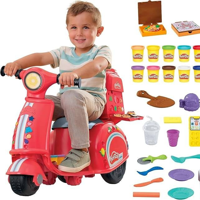255096 - Play-Doh Set loje Skuter për Shpërndarje Picash, skuter i madh për ngasje me aksesorë ushqimorë, lodër për djem dhe vajza 3–5 vjeç, për aktivitete krijuese, me peshë maksimale 22.6 kg.