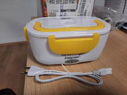 162829 - BEPER Ngrohës Ushqimi Elektrik Portativ, Modeli 90.920G Lunch & Go, me 2 Enë të Lëvizshme dhe Takëm, 220V, Ngjyra e Verdhe