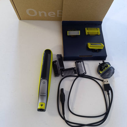 297959 - PHILIPS Makinë autentike për shkurtimin elektrik të mjekrës dhe fytyrës OneBlade 360, 3 tehe 360, 4 krehër për qime (1, 2, 3, 5 mm), QP2834/31.