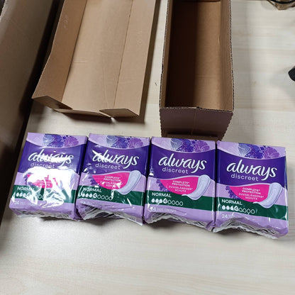 293410 - ALWAYS: Peceta për Inkontinencë Discreet Normal, 96 peceta (4 x 24 copë), mbrojtje diskrete, thithje e lartë, neutralizim aromash