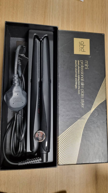 292094 - GHD MINI - Pjatë e hollë për flokësh, e zezë, pllaka 40% më të holla, e projektuar për flokë të shkurtër, balluke dhe kaçurrela, 50% më shumë shkëlqim