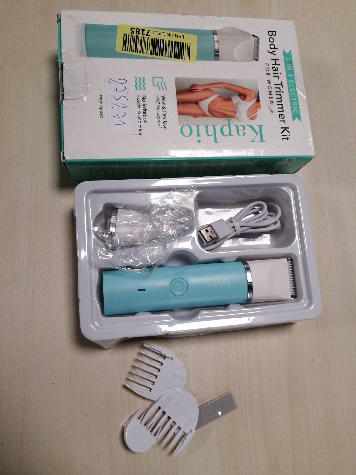 275271 - KAPHIO Makinë rroje elektrike dhe prerëse bikini për femra, 2 në 1, e papërshkueshme nga uji, 3 prerëse flokësh të ndërrueshme, IPX7
