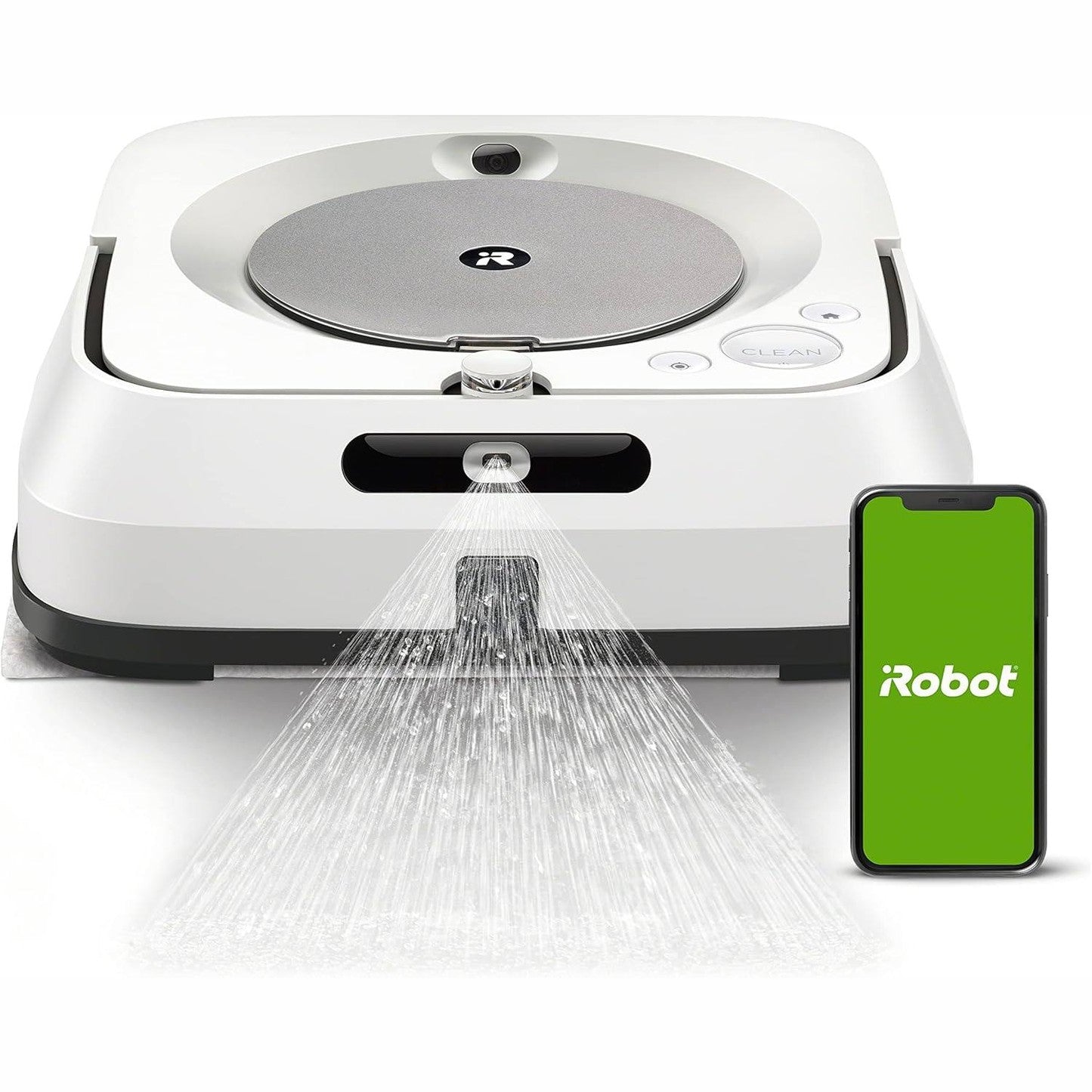 175022 - iROBOT - Roboti fshesë BRAAVA JET M6 (M6138), Spërkati i Precizë, Funksioni i Lagneve dhe i Thateve, i Pajtueshëm me Asistentët Zanorë, Wi-Fi, Mundësia për Lidhje me Roomba, Ngjyra: e Bardhë/Argjendtë