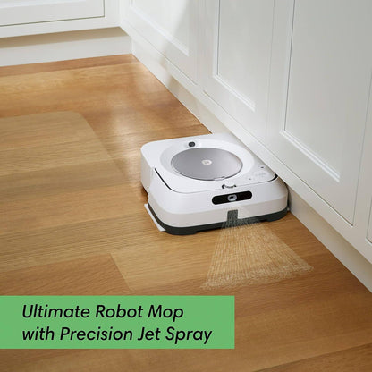 175022 - iROBOT - Roboti fshesë BRAAVA JET M6 (M6138), Spërkati i Precizë, Funksioni i Lagneve dhe i Thateve, i Pajtueshëm me Asistentët Zanorë, Wi-Fi, Mundësia për Lidhje me Roomba, Ngjyra: e Bardhë/Argjendtë