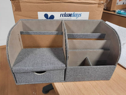 196803 - RELAXDAYS Organizues Tavolinash me 6 Ndarje dhe Sirtar, Mbajtëse Lapsash për Zyrë, Material: Plastik, Ngjyra: Gri