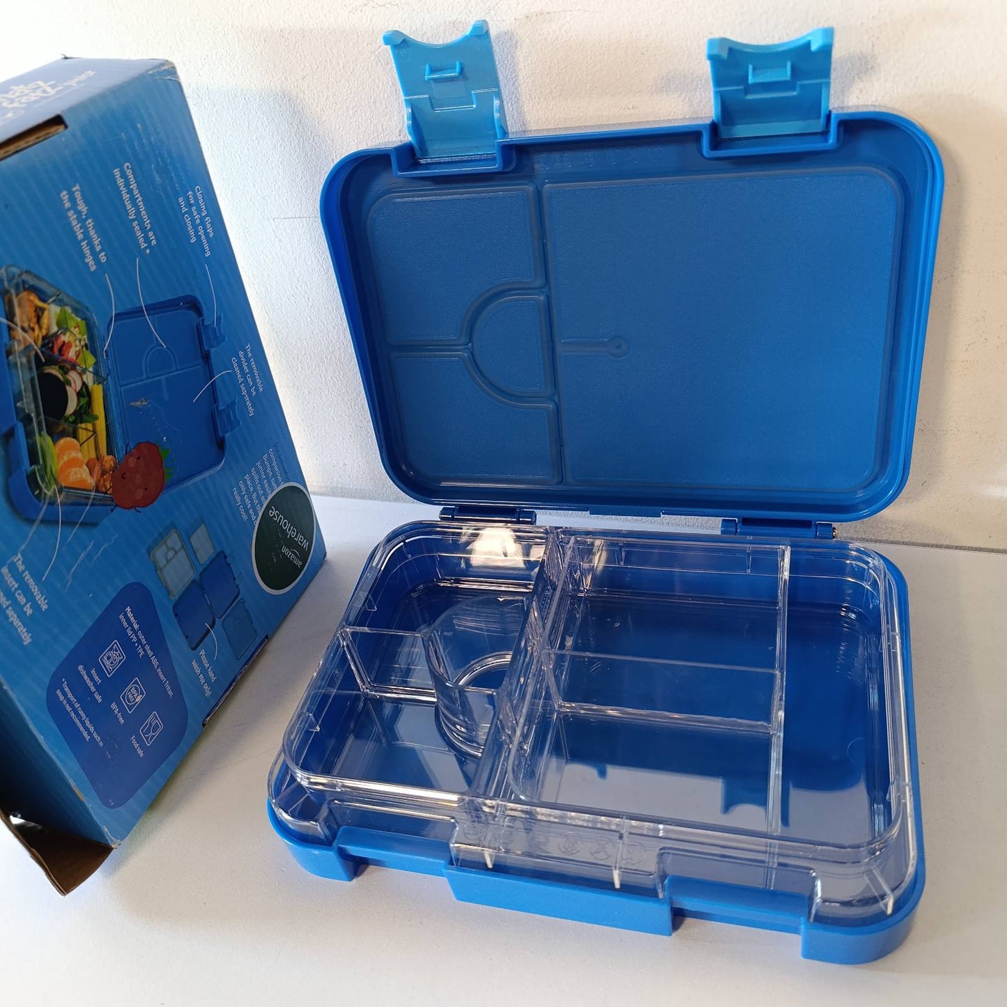 293570 - Schmatzfatz Junior Kuti Dreke për Fëmijë me Ndarje - Kuti pa BPA - Perfekte për Shkollë dhe Në Lëvizje (Blu)
