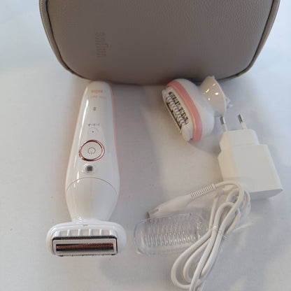 300308 - BRAUN Depilator Silk-épil 9 për Gra, Kokë Rrotulluese, Rezistent ndaj Ujit, 9-030, E Bardhë/Rozë