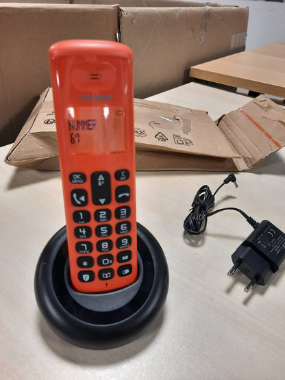 276695 - ALCATEL E260 - Telefon DECT pa tel, dizajn kompakt, ekran i madh me ndriçim nga prapa, funksion pa duar, funksion bllokimi thirrjesh, e kuqe